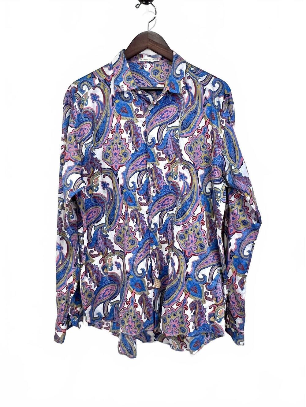 Etro Size 44 Paisley Print Cotton Button-Up Shirt Made in Italy